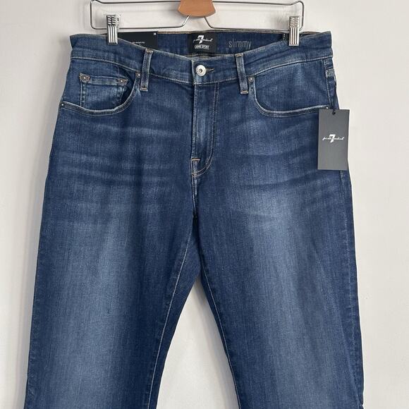 7 For All Mankind Jeans 36 x 34 Mens Slimmy Slim Straight Leg Luxe Sport NEW - Picture 3 of 10
